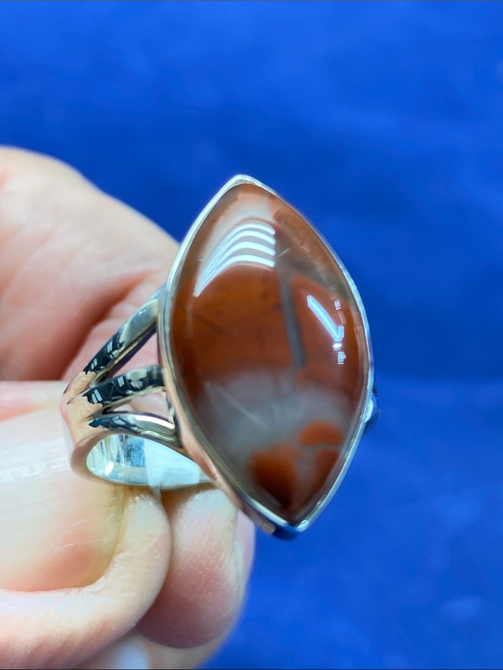 Sterling Silver 925 Marquise Blood Stone Size7